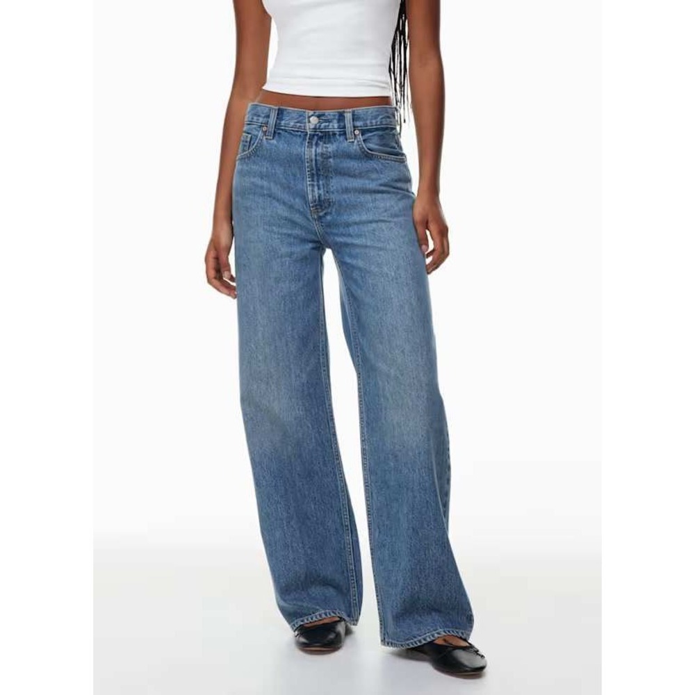 Denim Forum Aritzia Wide Leg High Rise Cotton Blend Jeans 121720 Blue Size 27